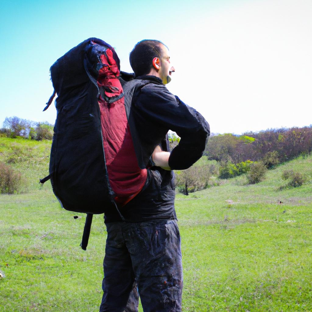 Person hiking with backpack and gear