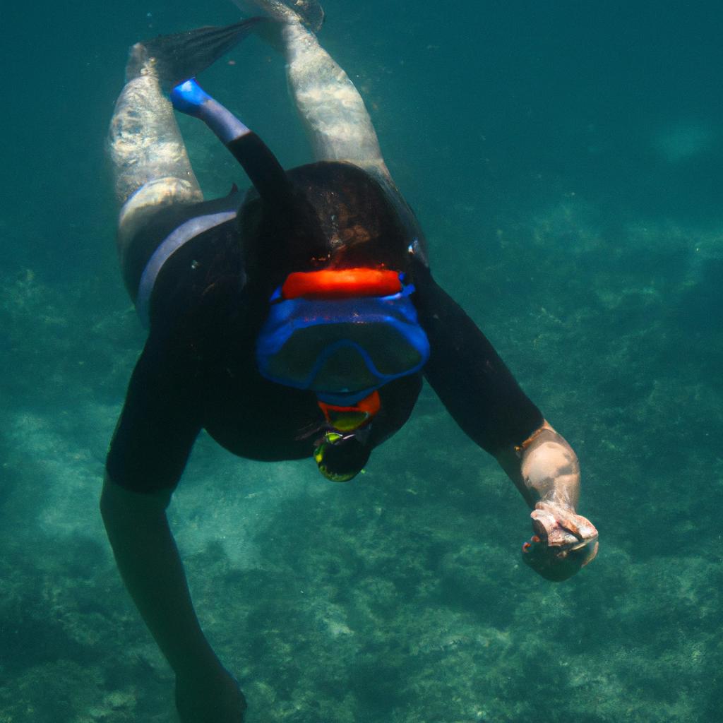 Person wearing snorkel gear underwater